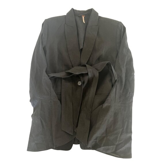 Free People Black Linen Blend Belted Blazer With Flare Sleeves - Picture 5 of 9